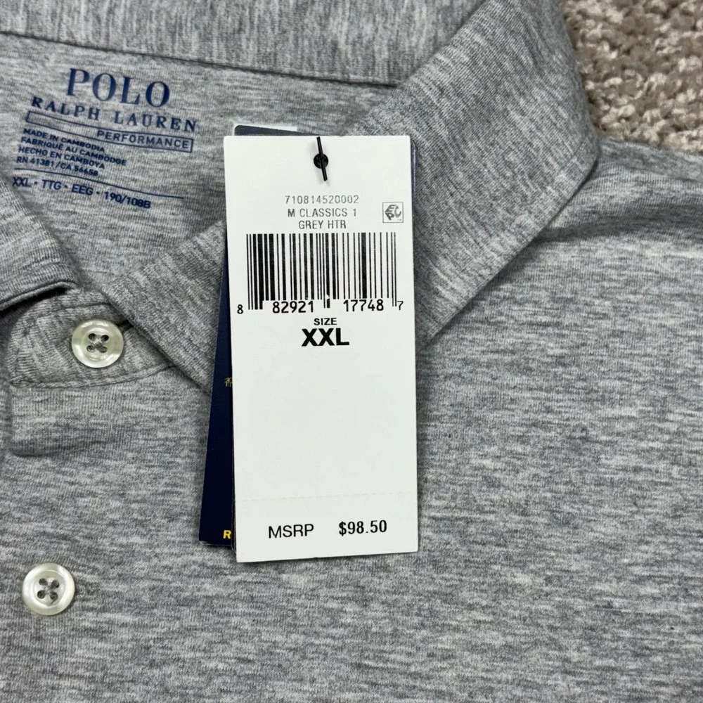 Polo Ralph Lauren Performance Mens XXL Heather Grey Short Sleeve Pocket Polo